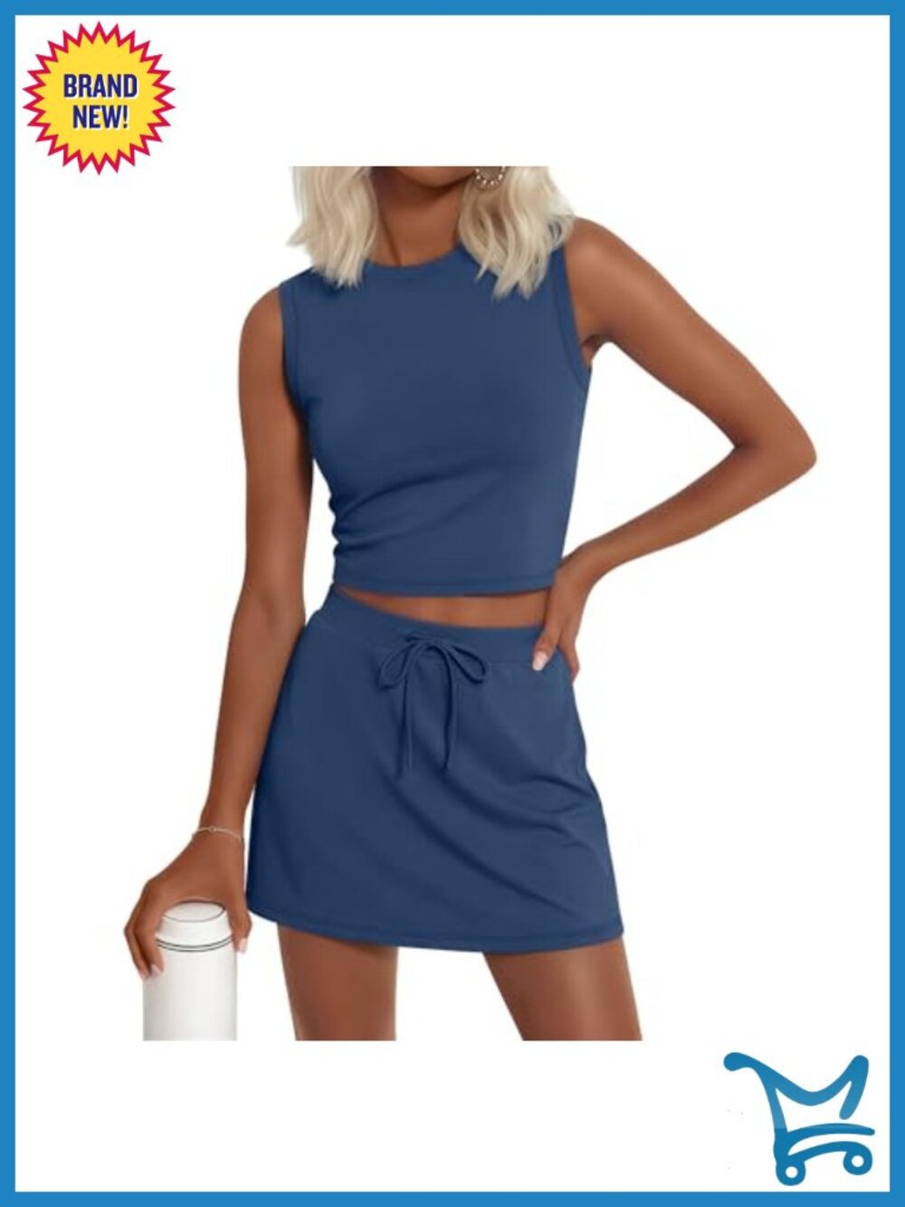 Women's 2 Piece Skirt Set Sleeveless Crop Top Skort Cotton Tennis Athletic